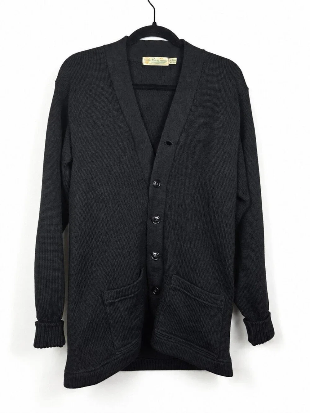 Vintage 1960s Burean Holloway Wool Varsity Cardigan Mens 42 Black Ivy Preppy